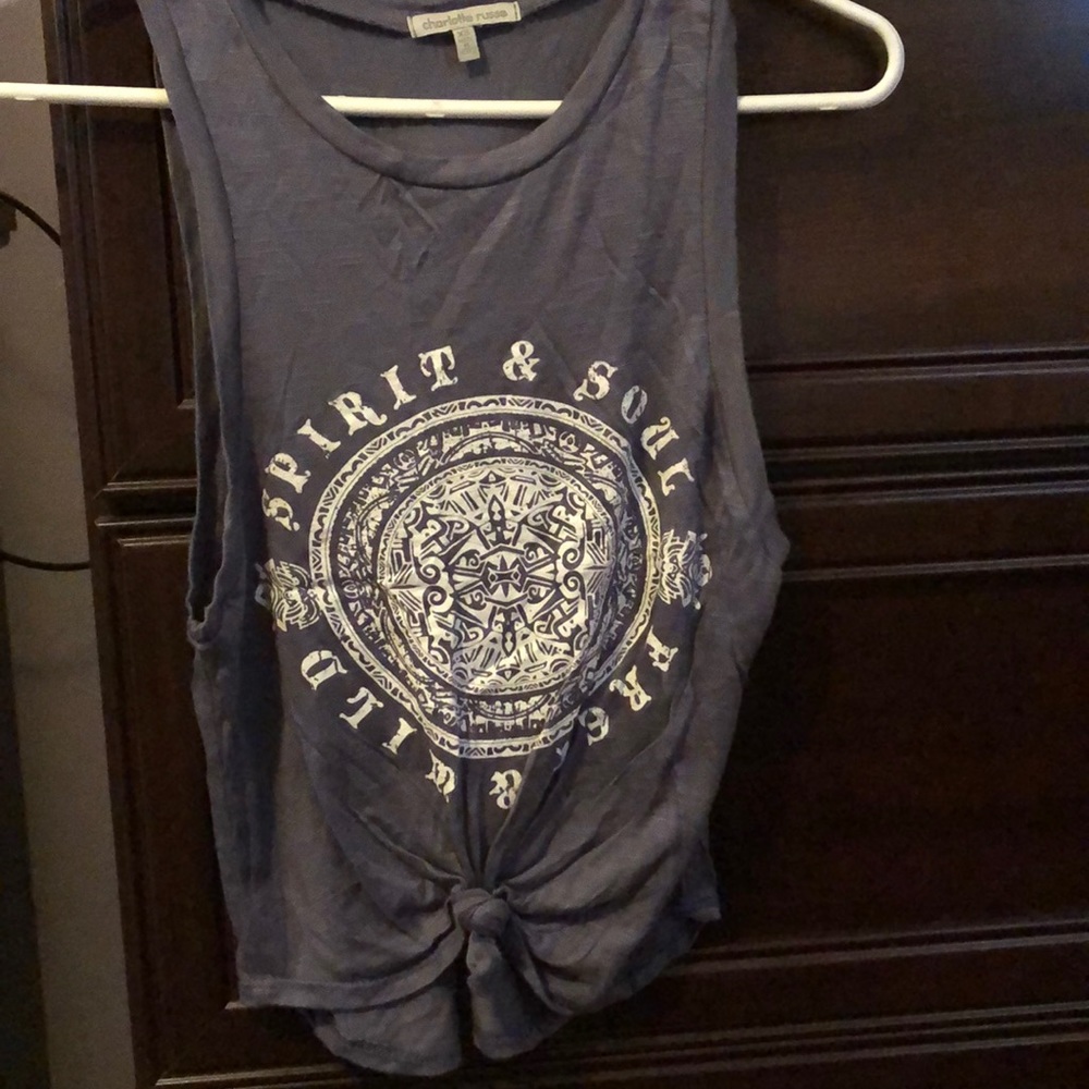Grey printed cropped tank
